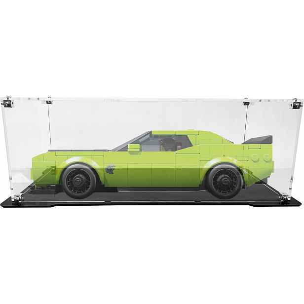 Vitrína s černou základnou pro stavebnici Lego 77237 Dodge Challenger Hellcat