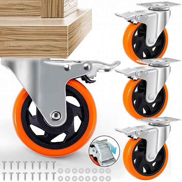 4 X Otočné Nábytkové Kolečko S Brzdou 100 MM, Kaučuková Sada Koleček 360 Kg