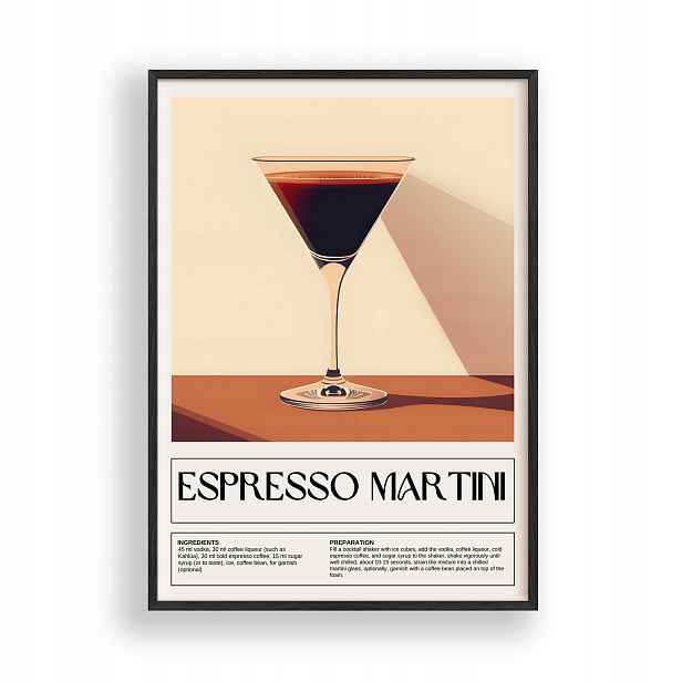 Obraz Espresso Martini Drink Plakát Rámeček Dřevěný Černý 30x42 cm