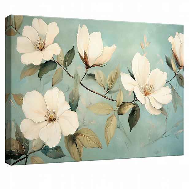 Obraz na plátně „Bílé květiny“ 100 x 75 cm – elegantní dekorace do interiéru