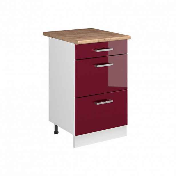Vicco SPODNÍ SKŘÍŇKA KUCHYŇSKÉ LINKY R-Line, Červená vysoký lesk/Bílá, 50 cm pracovná doska Dub Goldkraft