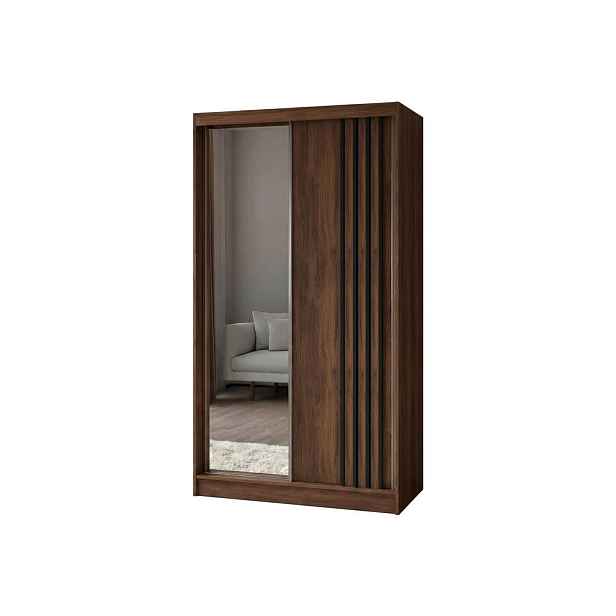 MASSENO ŠATNÍ SKŘÍŇ S POSUVNÝMI DVEŘMI NELVIA, 120/216/61 cm moderní 2dveřová se zrcadlem, dekor ořech