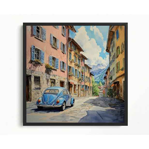 Obraz Rám American Box Město Městečko Ulička Modré Auto 60x60