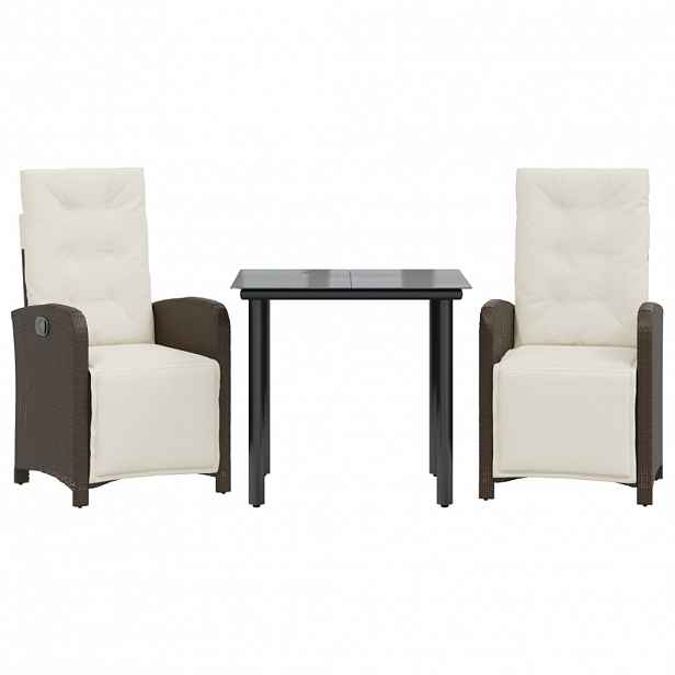 vidaXL 3dílný bistro set s poduškami hnědý polyratan