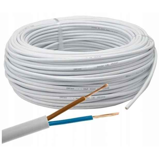 Kabel Omy 2x1,5 kulatý, bílý H03VV-F (balení 100 m)
