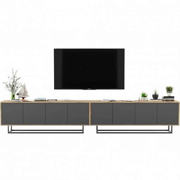 Meble Lindner SADA 2 TV stolků Apollo2 dub Wotan / grafit matný 300 cm s kovovým rámem