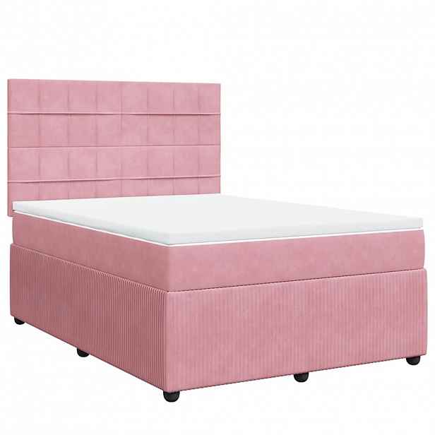 vidaXL Box spring postel s matrací růžová 140x190 cm samet