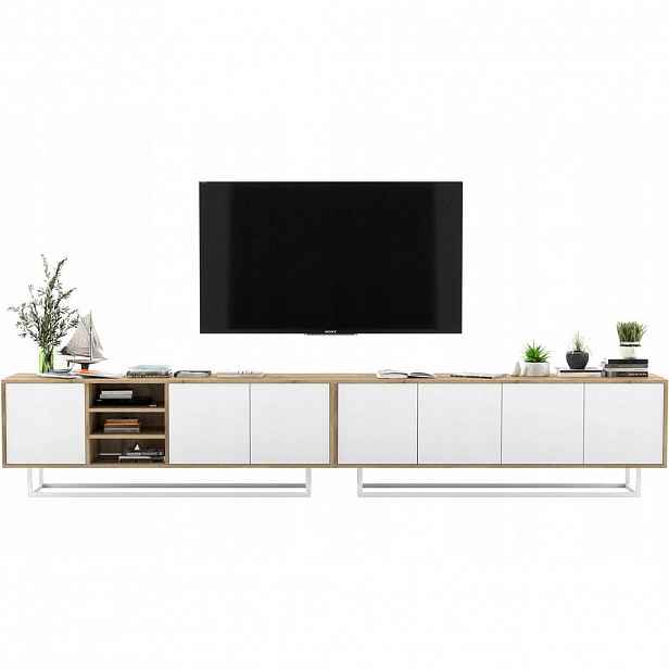 Meble Lindner SADA 2 TV stolků Apollo dub Wotan / bílá matná 300 cm s kovovým rámem