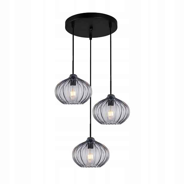 Pansol PND-2940-3AS-BK-SG2 Moderní závěsná lampa s kouřovými stínítky
