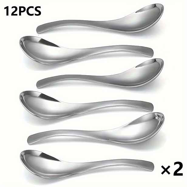 TEMU Elegantní Nerezové Polévkové Lžíce - Sada 6/12, Tlusté & Odolné, Vhodné do Myčky, Perfektní pro Domácí & Restaurační Použití, Ideální Dárek na