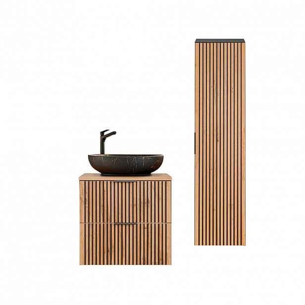 Petits-meubles KOUPELNOVÝ NÁBYTEK 60.6cm Gaia 2er-Set Dubové dřevo a černá barva