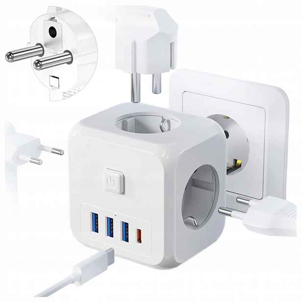 Rozbočka Síťový Rozbočovač Rozdvojka 3 Zásuvky Eu 3x Usb Usb-c C