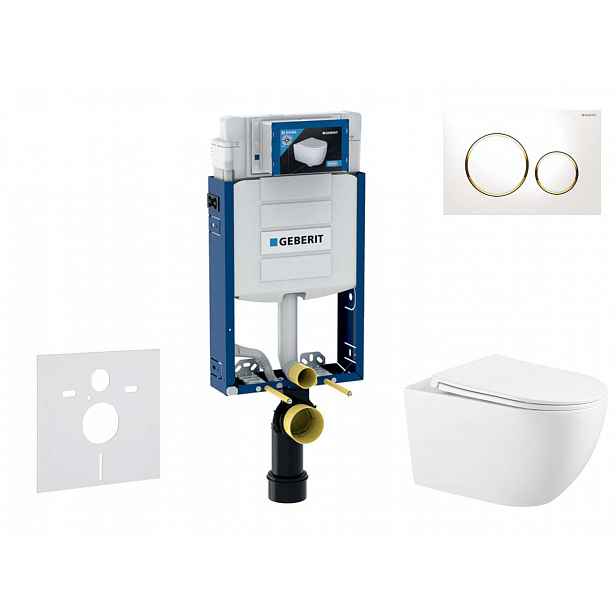 Geberit Kombifix - Set předstěnové instalace, klozetu Gaia a sedátka softclose, tlačítko Sigma20, bílá/pozlacená SANI15CA3125