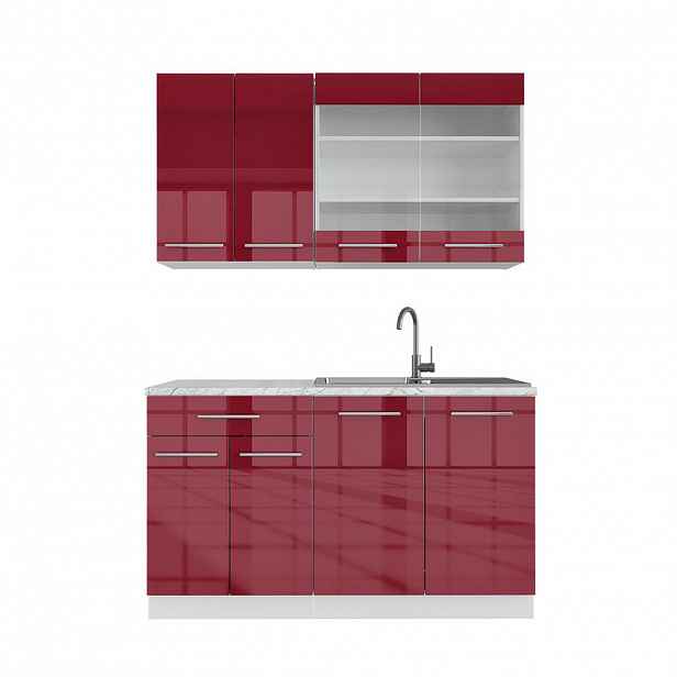 Vicco JEDNOTKOVÁ KUCHYNĚ Fame-Line Bordeaux vysoký lesk/bílá 140 cm , PD Mramor
