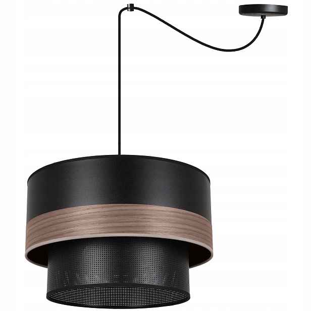 Závěsná Stropní Lampa Lustr Černá Stínidlo Dřevo Do Ložnice Obývacího Pokoje