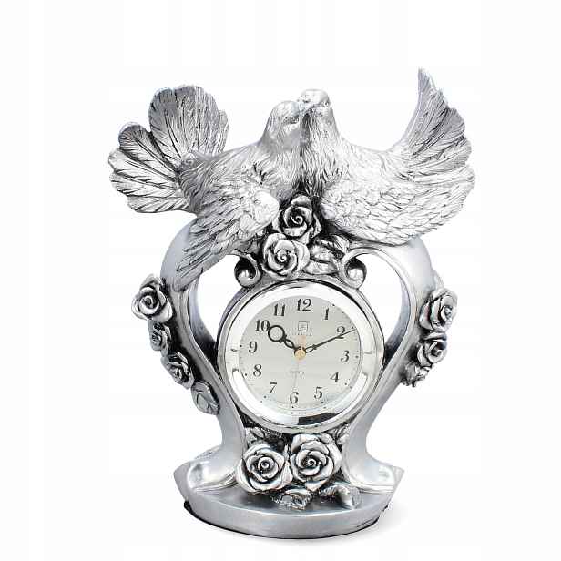 Livello Stojící keramický krbový časovač Retro Stříbrný 32 cm velký Holubice