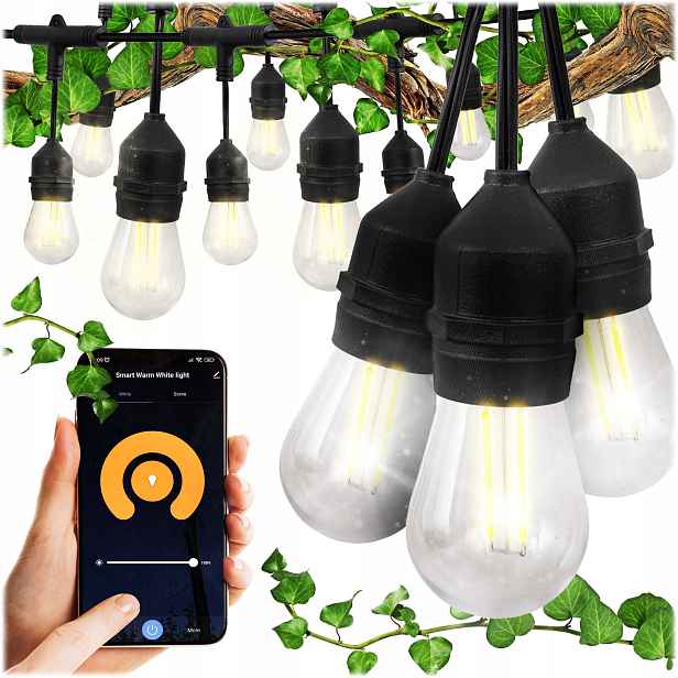 Led světelná zahradní girlanda Smart Tuya WiFi 11 m 18 x stmívatelné žárovky