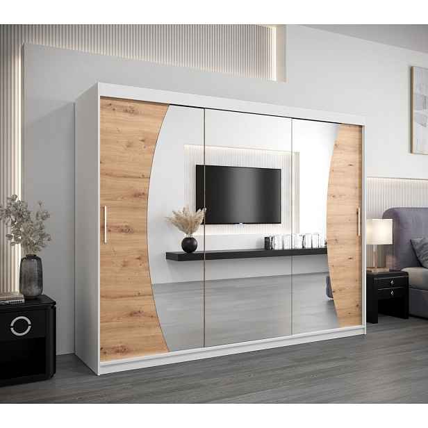 Skříň s posuvnými dveřmi SIMONA - 250 cm, bílá / dub artisan