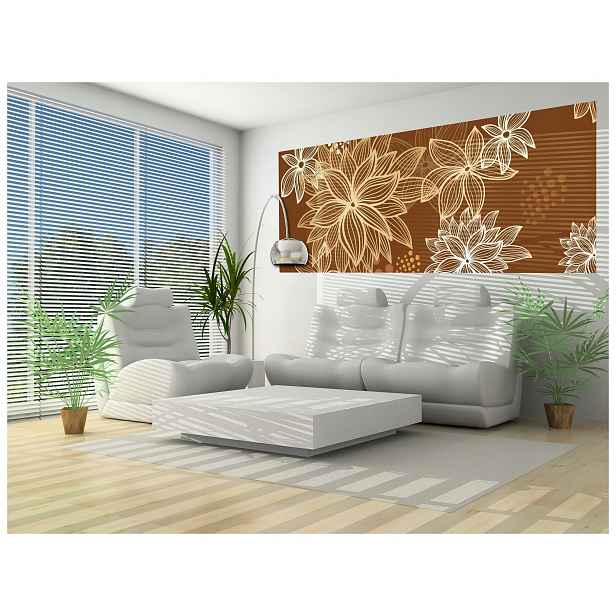 Vliesová fototapeta Zlaté květy na hnědém pozadí Elegance 250x104 lepidlo
