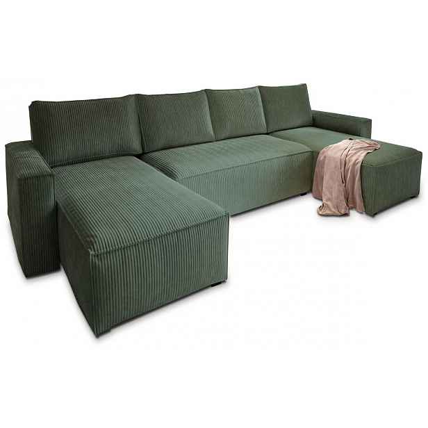 AKCE Tmavě zelená sedací souprava do U SMART COSARO 295x140 cm II. jakost