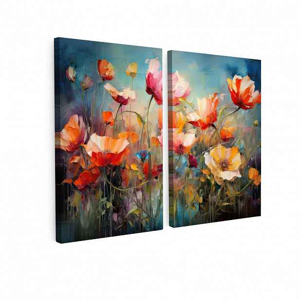 MuchoWow OBRAZ NA PLÁTNĚ 2dílná sada Květiny - barevné - abstraktní 80x60 cm