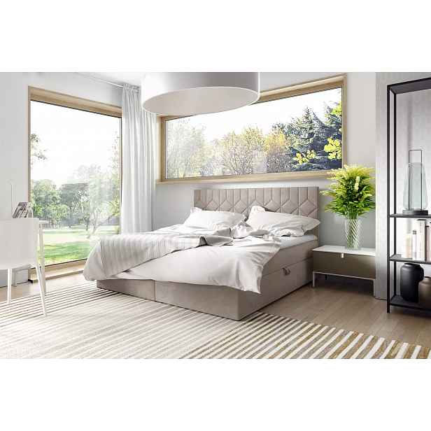 Postel boxspring s prošívaným čelem ISAR - 140x220, béžová + topper ZDARMA