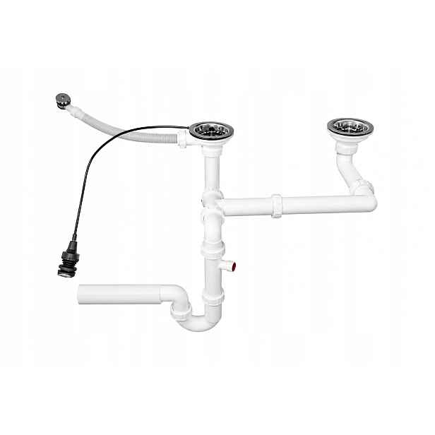 Sifon do 2-komorového dřezu s automatickým přepadem 3,5", pračka