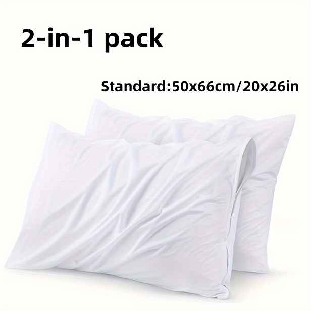 TEMU Sada 2 ks chráničů polštářů na zip, bílá povlak na polštář, 100% polyester, luxusní hotelová kvalita, prodyšný a měkký povlak na polštář,
