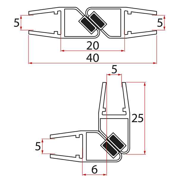 Aqualine Set magnetických těsnění 45°pro sklo 5/5mm, 1850mm (2ks)