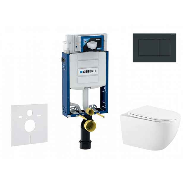 Geberit Kombifix - Set předstěnové instalace, klozetu Gaia a sedátka softclose, tlačítko Sigma20, černá lesk/černá mat SANI15CA5119