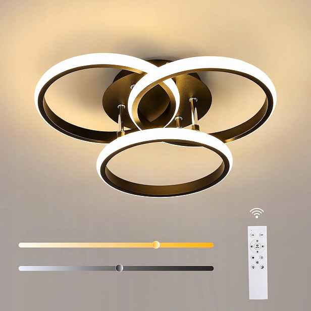 Stropní Led lampa, černý lustr, stmívatelný, moderní, s dálkovým ovládáním, 42W