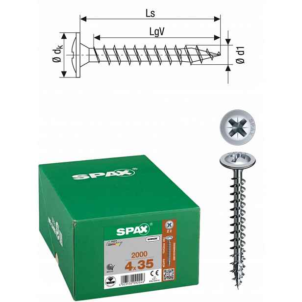 Univerzální šroub Wirox spax 4 x 35 Wirox podložka 2000 ks