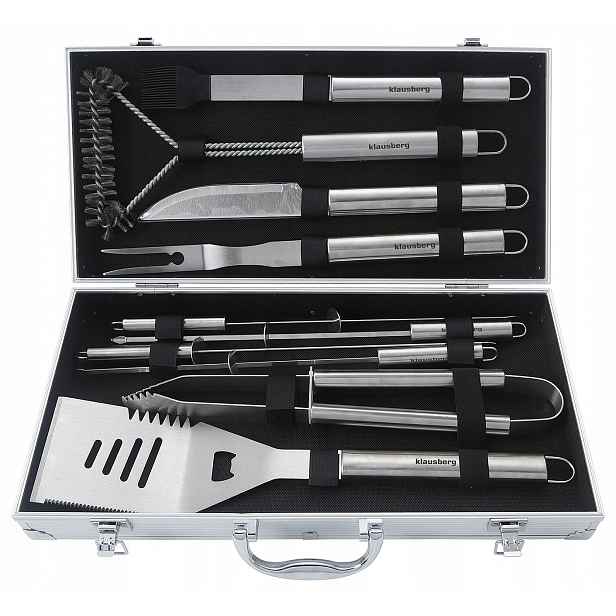 Sada příslušenství pro gril Klausberg 10 ks v kufříku Kleště Inox Bbq