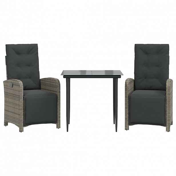vidaXL 3dílný bistro set s poduškami šedý polyratan