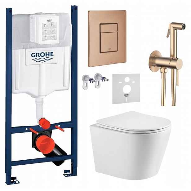 Sada Wc Rám Grohe Rapid s miskou Elanta Tlačítkem měď baterie