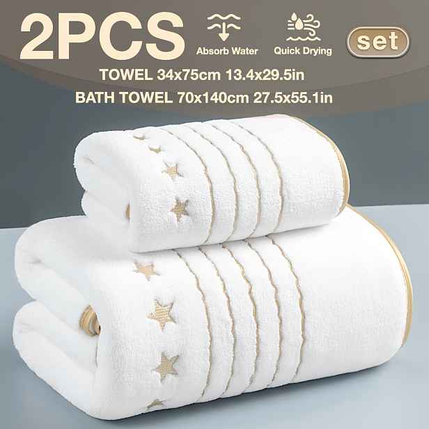 TEMU 2 ks Silně absorpční rychleschnoucí ručníky s zlatým okrajem a vyšívanou zlatou nití, prémiová luxusní sada ručníků a osušek, 70 x 140 cm / 27,5