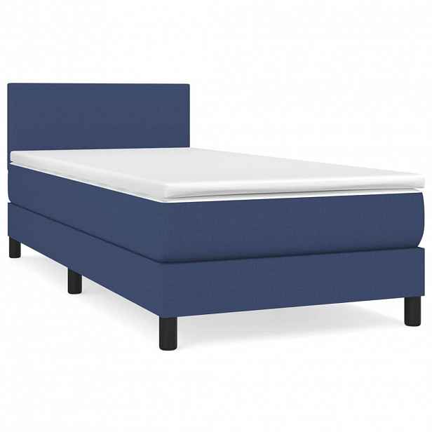 vidaXL Box spring postel s matrací modrá 90x190 cm textil