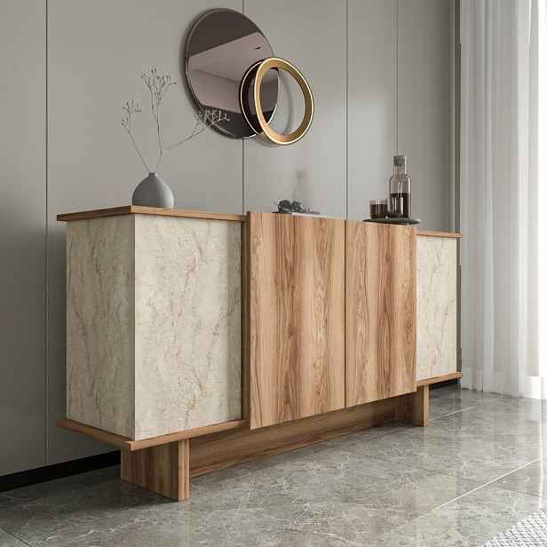 Konzolový stolek Diana - Travertine, Walnut