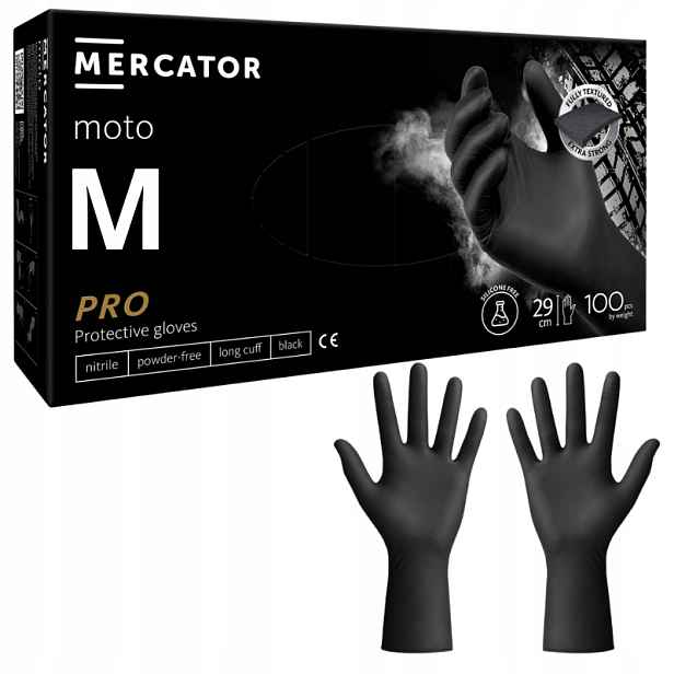 Nitrilové rukavice Černé Mercator ideall Moto Black odolné 100 ks vel. M