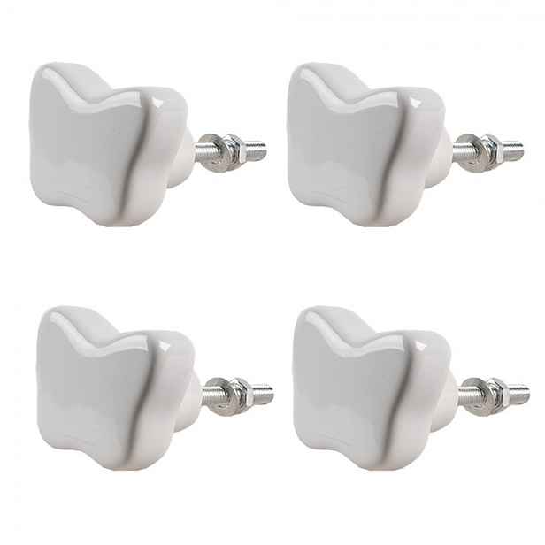 Set 4ks bílá keramická úchytka ve tvaru motýlka - Ø 4*3 cm Clayre & Eef