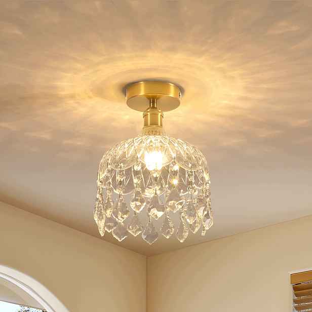 Stropní svítidlo E14, lustr, zlatá, závěsná, křišťálová, loft, ložnice