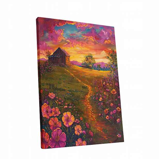 Obraz na plátně Západ Slunce, květiny, krajina – obraz do bytu, pokoje, obýváku 60x80 cm