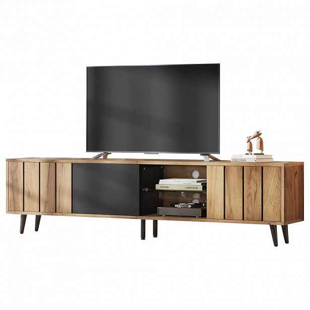 STILVORA TV STOLEK v dekoru dřeva se 3 skříňkami pro TV do 75", do obývacího pokoje, 175×31,5×45 cm