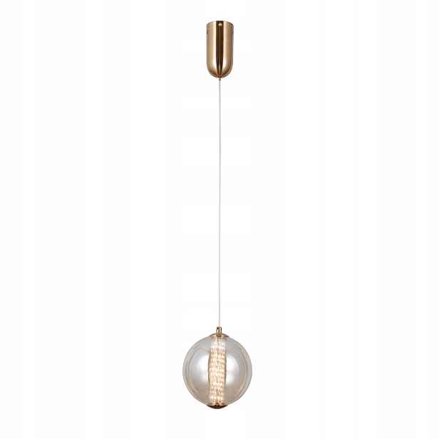 Závěsná Led lampa bodová zlatá skleněná jantarová koule 15 cm 3000K Italux