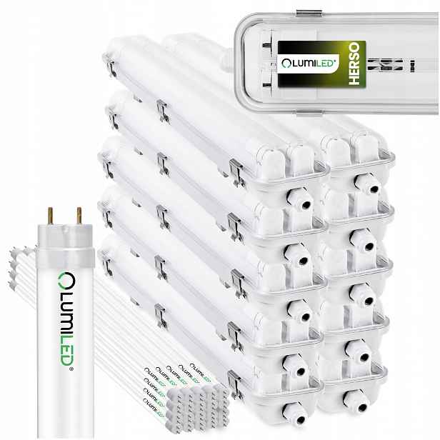 10x Hermetické svítidlo 60 cm Lampa T8 do garáže 20x Led žárovka Tuba 9W