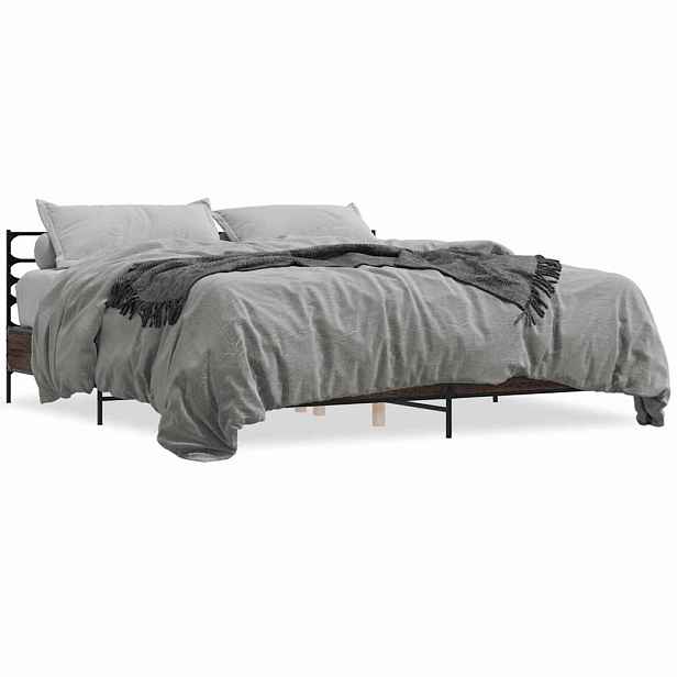 vidaXL Rám postele hnědý dub 200 x 200 cm kompozitní dřevo a kov