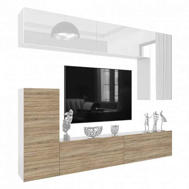B BELINI GROUP OBÝVACÍ STĚNA Milano 8, Bílá / Dub Sonoma, 250 cm, Bezúchytková