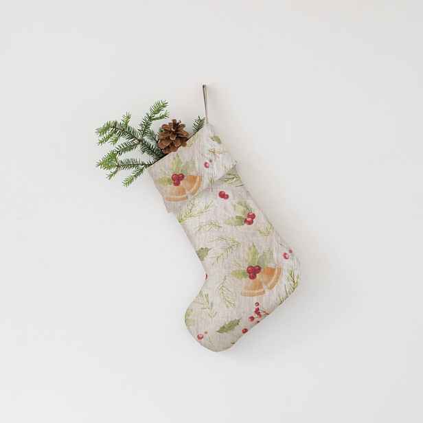 Látková vánoční punčocha Christmas Print Natural – Linen Tales