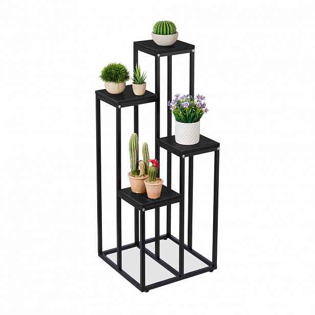 Relaxdays STOJAN černý na květiny 4 police ocel MDF 100 cm