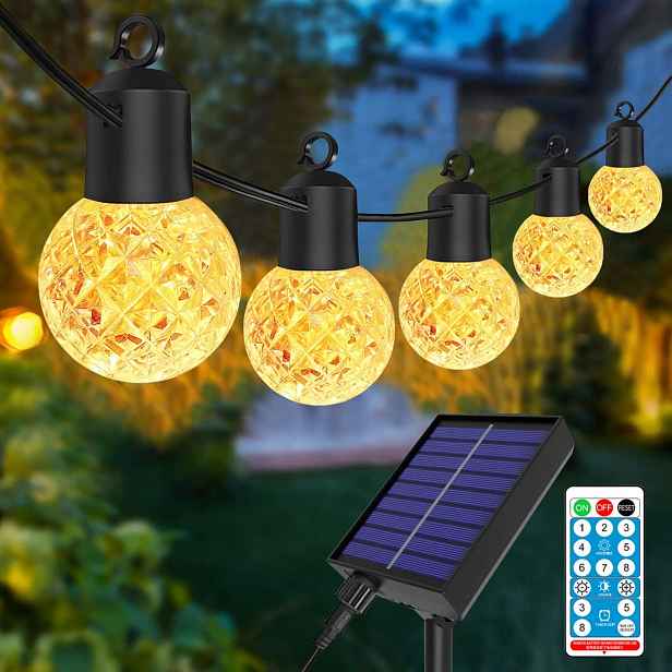 Solární Led zahradní girlanda Na terasu 25 ks 15 m IP44 dálkové ovládání teplá bílá